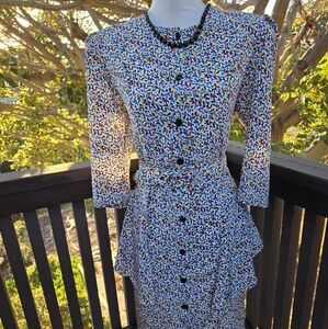 Eighties Peplum SL Fashion Petities Multicolor Patterned Women's Dress M/L